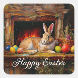 Paashaas Kleurrijke paaseieren Happy Easter Vierkante Sticker