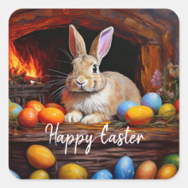 Paashaas Kleurrijke paaseieren Happy Easter Vierkante Sticker