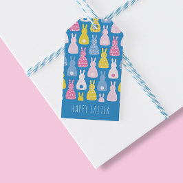 Paashaas konijn blauw cadeaulabel