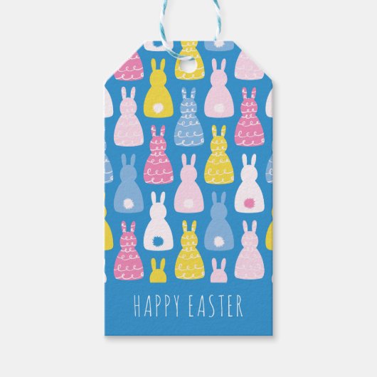 Paashaas konijn blauw cadeaulabel (Voorkant)