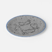 Paashaas konijn blauw grijs stenen veer modern papieren bordje (Gekanteld)