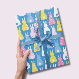 Paashaas konijn blauw patroon cadeaupapier