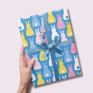 Paashaas konijn blauw patroon cadeaupapier