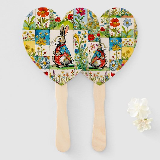 Paashaas Konijn Bloemstuk Patchwork Handwaaier (Voorkant en achterkant)