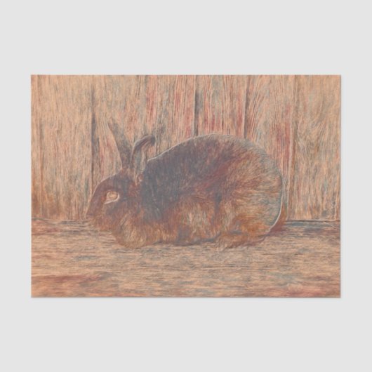 Paashaas Konijn Bruin Houtnerf Kunstschets Tissuepapier (Voorkant)