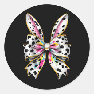 Paashaas Konijn Coquette Bow Happy Easter Girl Ronde Sticker