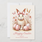 Paashaas Konijn Coquette Strik Roze Eieren Feestdagenkaart (Voorkant)