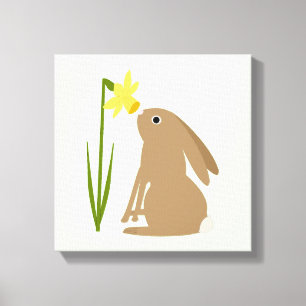 Paashaas Konijn en narcis bloem Canvas Afdruk