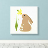 Paashaas Konijn en narcis bloem Canvas Afdruk (Insitu (Houten vloer))