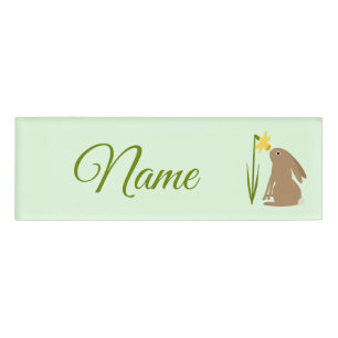 Paashaas Konijn en narcis bloem Custom Naambadge