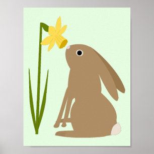 Paashaas Konijn en narcis bloem Poster