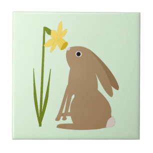 Paashaas Konijn en narcis bloem Tegeltje