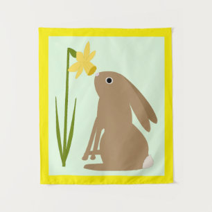 Paashaas Konijn en narcis bloem Wandkleed