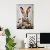 Paashaas konijn in bloemprint, rustieke Pasen Poster (Thuiskantoor)