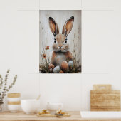 Paashaas konijn in bloemprint, rustieke Pasen Poster (Keuken)