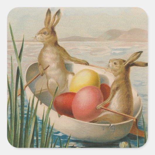 Paashaas Konijn Kleur Ei Boot Vierkante Sticker (Voorkant)