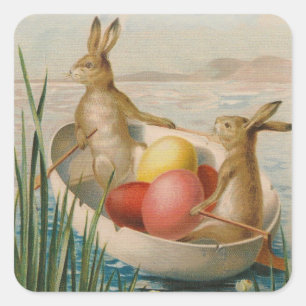 Paashaas Konijn Kleur Ei Boot Vierkante Sticker