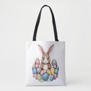 Paashaas konijn kleurrijke eieren paasei jacht tote bag