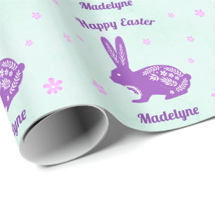 Paashaas Konijn Madeliefjes Paars Gepersonaliseerd Cadeaupapier