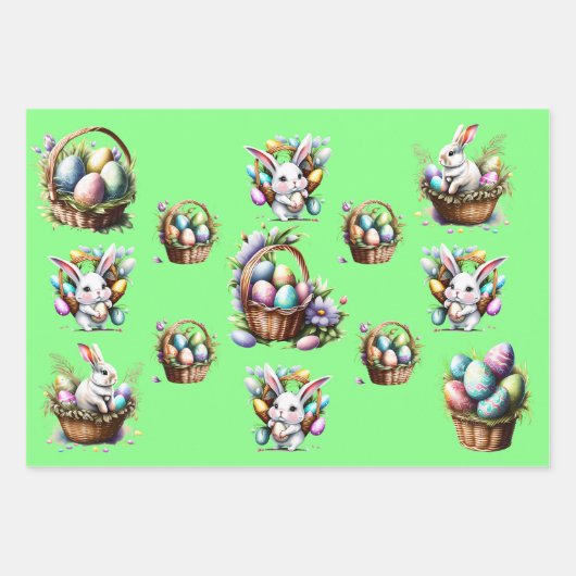 Paashaas konijn pastel eieren mand vakantie inpakpapier vel (Voorkant 3)