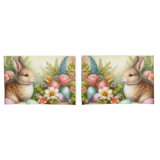 Paashaas Konijn Sierlijk Pastelkleurig Set van 2 Kussensloop (Voorkant-Set)