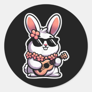 Paashaas Konijn Spelen Ukulele Speler Musicia Ronde Sticker