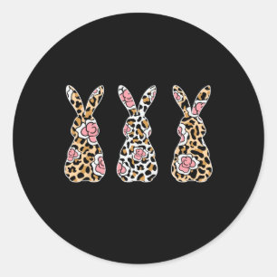 Paashaas Konijnendrietal Leopard Bloemen Schattige Ronde Sticker