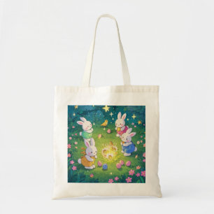 Paashaas konijntjes die cartoons verstoppen in een tote bag