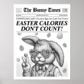 Paashaas krant, zwart wit Pasen Decor Poster (Voorkant)