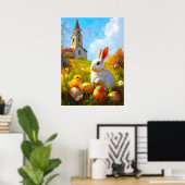 Paashaas Kuiken Eieren Kerk Schilderij Poster (Thuiskantoor)