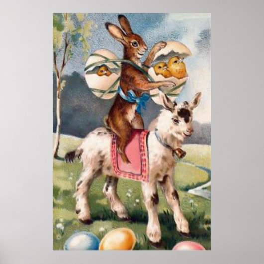 Paashaas Kuiken Gekleurde Geschilderde Eier Geit Poster (Voorkant)