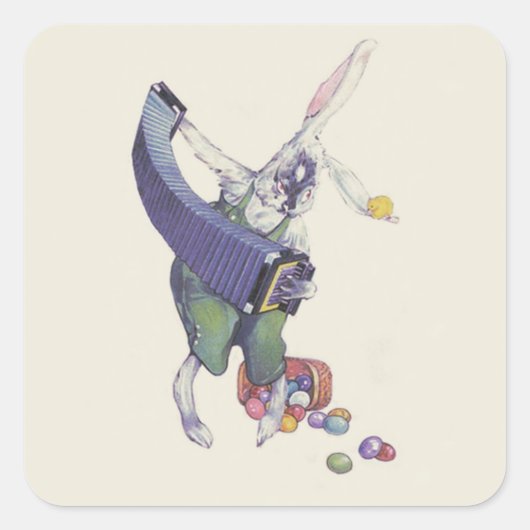 Paashaas kuiken mand gekleurde eieren vierkante sticker (Voorkant)