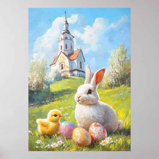 Paashaas & Kuiken Schattige schilderij Poster (Voorkant)