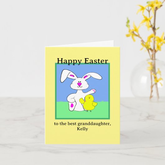 Paashaas & Kuiken Vouwbare Wenskaart Kaart (Gele Bloem)