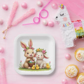 Paashaas & Lam | Chicks & Spring Flowers Schattige Papieren Bordje (Feest)