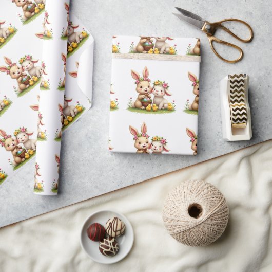 Paashaas & Lam | Spring Flowers & Chicks Schattige Cadeaupapier (Crafts)