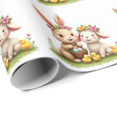 Paashaas & Lam | Spring Flowers & Chicks Schattige Cadeaupapier (Rol Hoek)