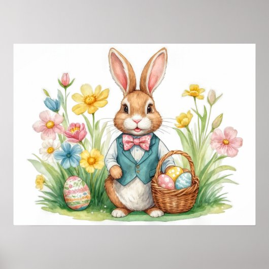 Paashaas Lente Bloemen Poster  (Voorkant)