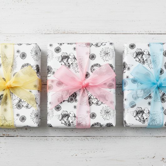 Paashaas lente bloemenpatroon inpakpapier vel