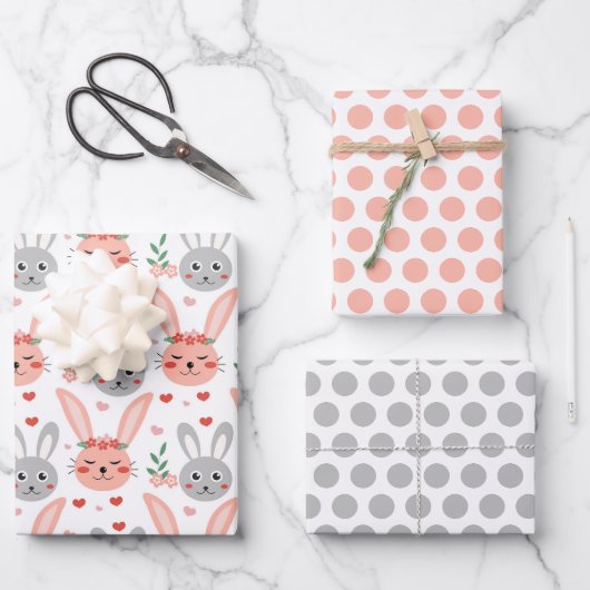 Paashaas lente inpakpapier set van 3 vel (Voorkant)