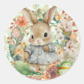 Paashaas lentebloemen Schattige Ronde Sticker (Voorkant)
