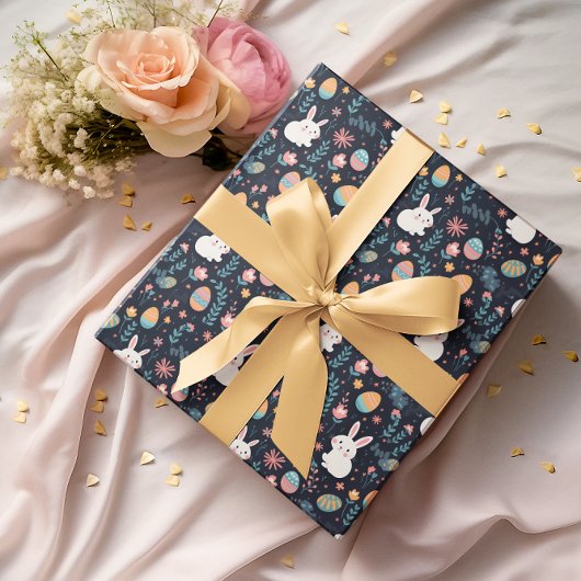 Paashaas lentepatroon cadeaupapier