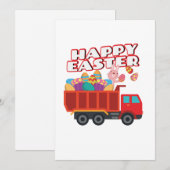 Paashaas levert vrachtwagen paaseieren voor jongen feestdagenkaart (Voorkant / Achterkant)
