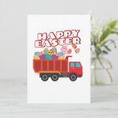Paashaas levert vrachtwagen paaseieren voor jongen feestdagenkaart (Staand voorkant)