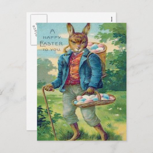 Paashaas mand gekleurd ei feestdagenkaart (Voorkant / Achterkant)