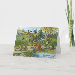 Paashaas mand gekleurde ei kikker feestdagen kaart