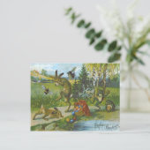 Paashaas mand gekleurde ei kikker feestdagenkaart (Staand voorkant)