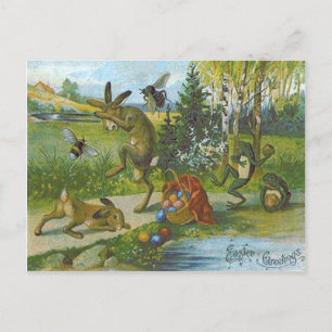 Paashaas mand gekleurde ei kikker feestdagenkaart