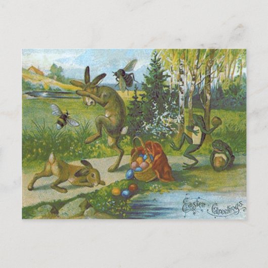Paashaas mand gekleurde ei kikker feestdagenkaart (Voorkant)