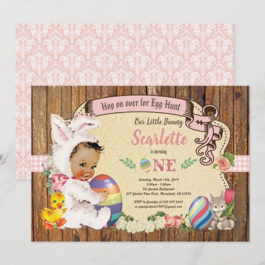 Paashaas meisje 1e verjaardag eierjacht  kaart (Voorkant / Achterkant)